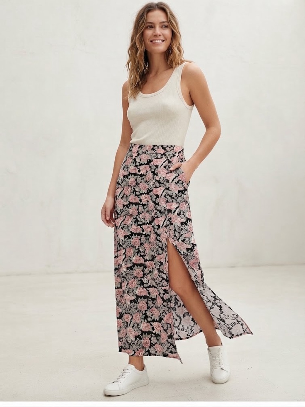 American Eagle Floral Skirt maxi midi Pink Black long women’s boho skirt